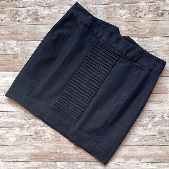 Leifsdottir Denim Mini Skirt Pleated Ruffle Front Dark Blue Wash Size 6 - Picture 1 of 11